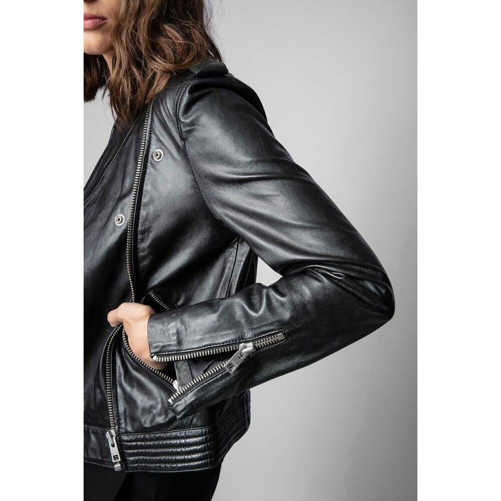 Zadig & Voltaire Loon Spi Biker Jacket Womens Small Black Lamb Leather NWT - Picture 3 of 16